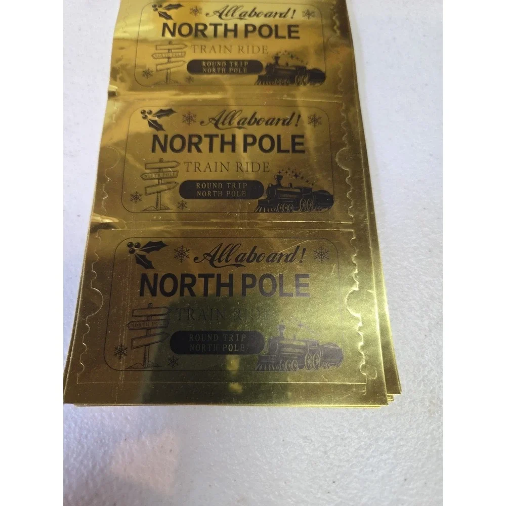 Gold Foil Believe Polar Express Train Ride Tickets Stickers & Invitations 40 Eac
